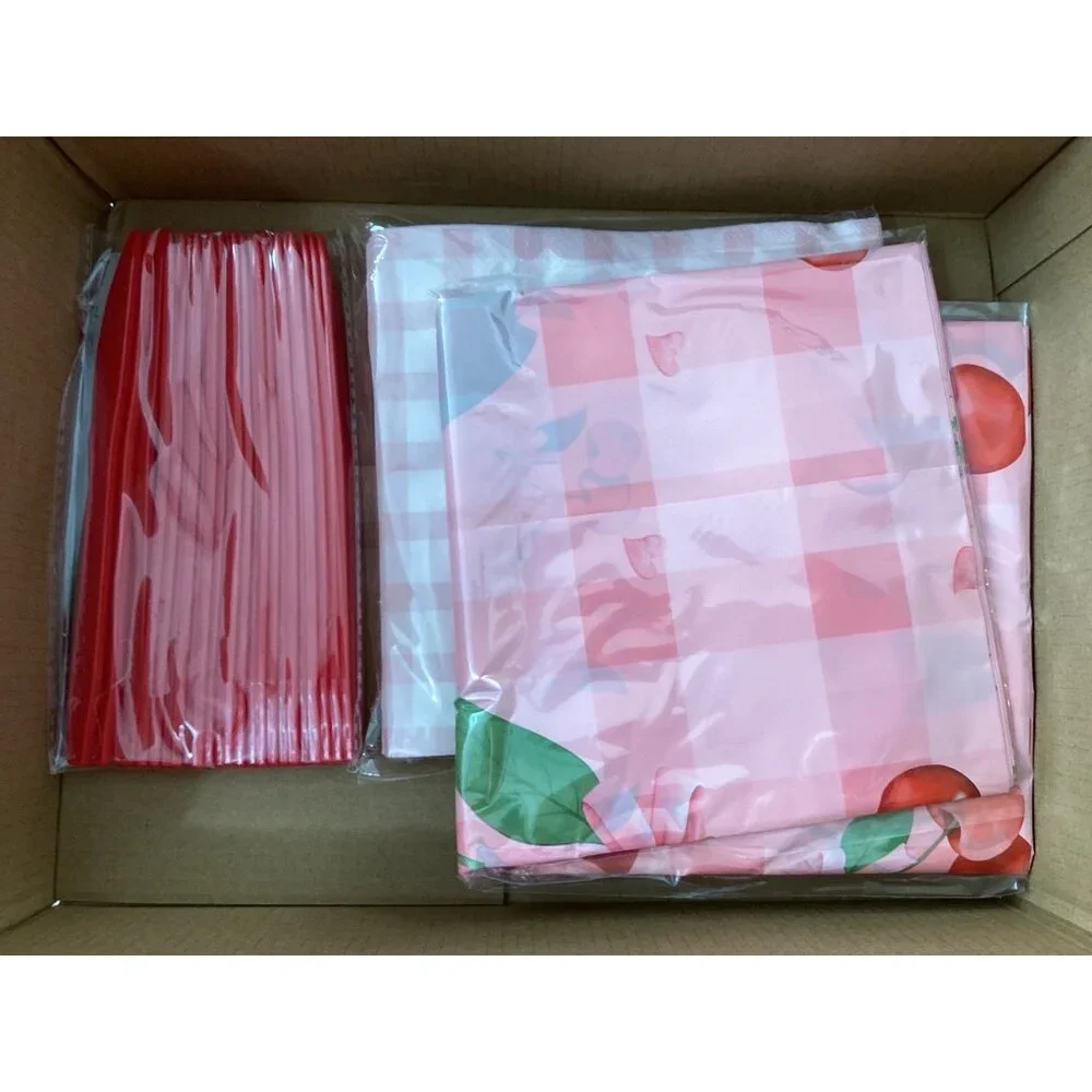 Best Wishes Cherry-Themed Party Set For 24 Guests*Plates*Cups* Cutlery & Napkins